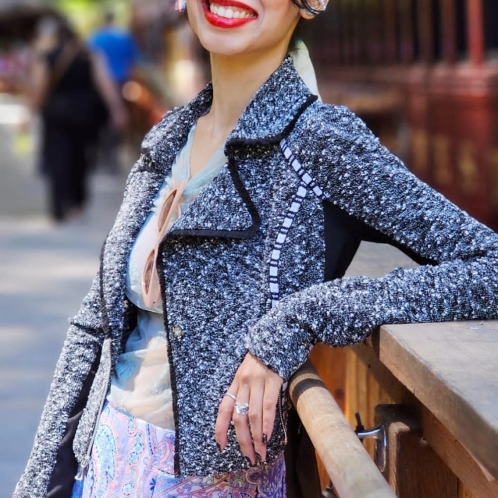 Chic Black & White Bouclé Blazer Jacket